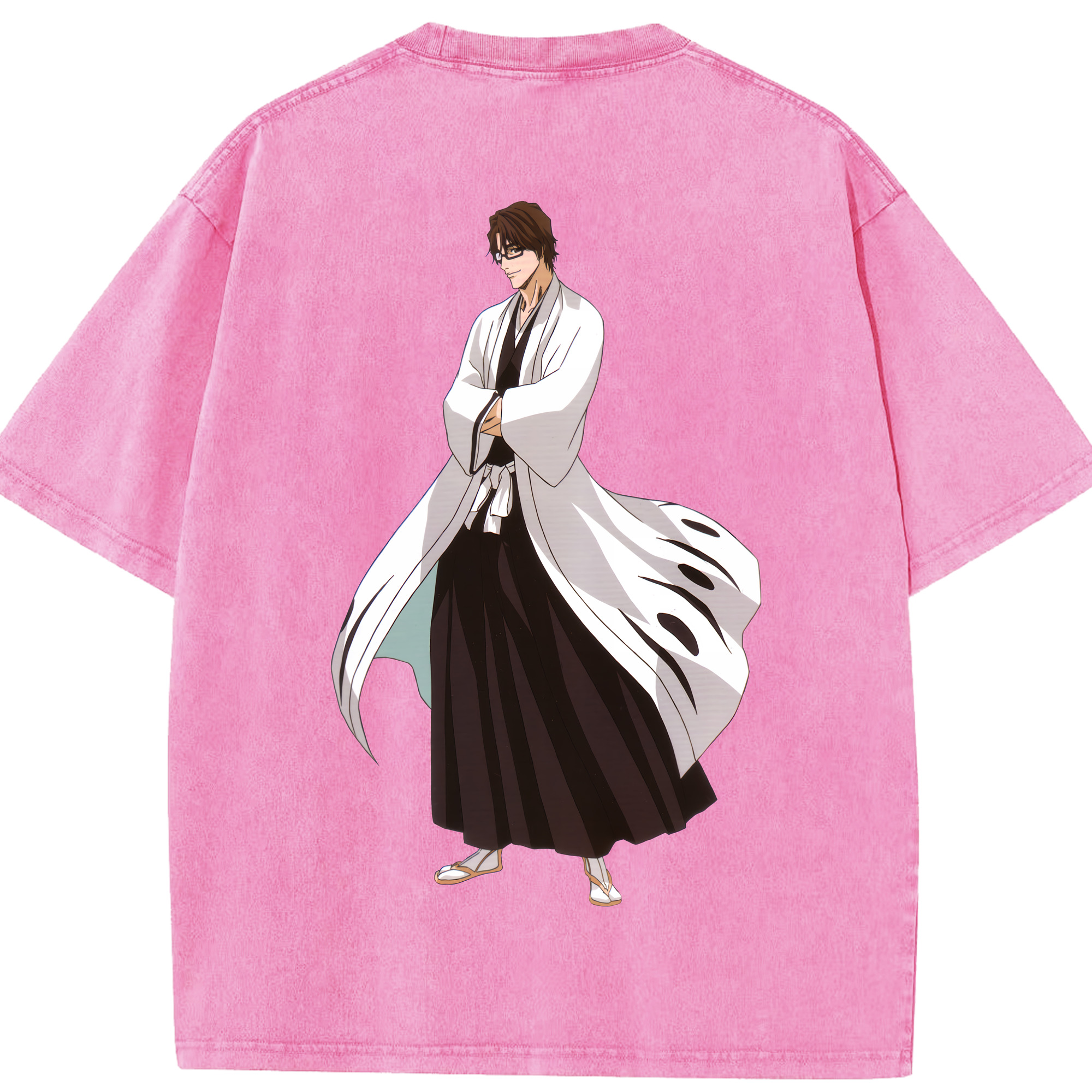 （画像用） ブリーチ 藍染 惣右介（あいぜん そうすけ） BLEACH Aizen Sousuke 綿100% ヴィンテージ風 半袖Tシャツ（背面プリント）
